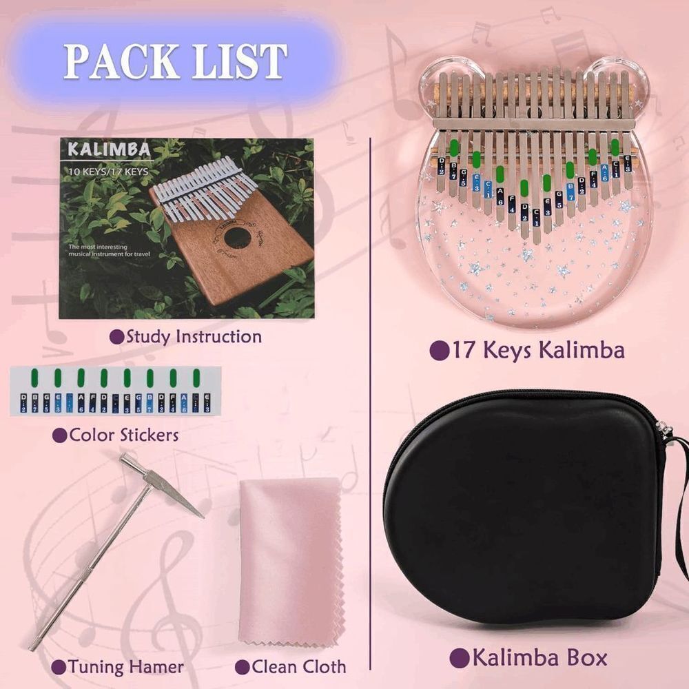 Kalimba Cute Transparent Acrylic Thumb Piano 17 Key With Tuner Hammer Instrument - Picture 7 of 8